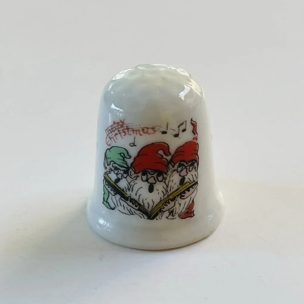 Vintage Porcelain Collectible‎ Christmas Thimble Singing Santa Decor